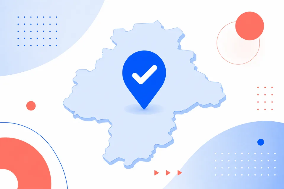 Ilustración abstracta de un territorio con un marcador de verificación